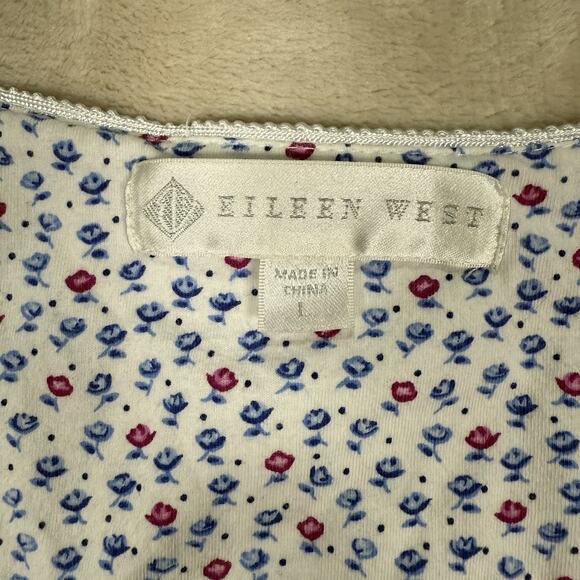 Eileen West Cotton Short Nightgown Flannel Cottage Floral Ditsy Lace Size Large - Picture 3 of 7